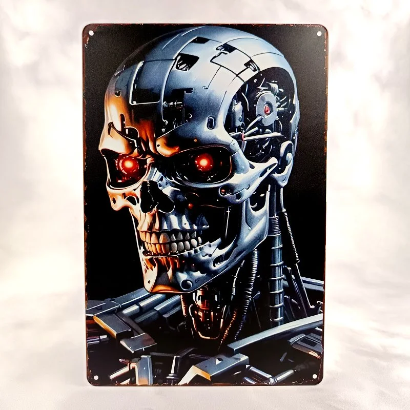Plaque Métal Vintage Arcade et Flipper TERMINATOR 2 (The Terminator, T800)