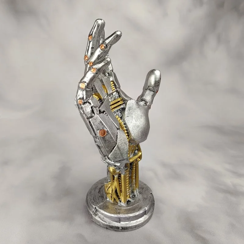 Main futuriste robot cyberpunk – support pour manette, casque et clés – déco gamer (25 cm, Droit, Résine)