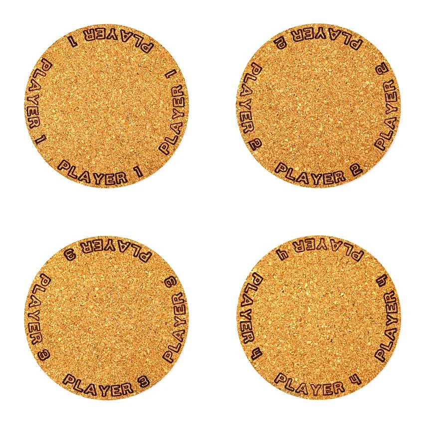 Set de 8 sous-verres décoratifs en liège ronds – Ø 90 mm – Motif Flipper SLOGAN TEXTE 'PLAYER'