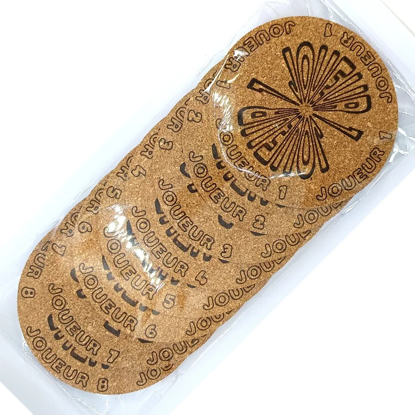 set sous-verre liège flipper pinball slogan rond Joueur, sous-bock décoratif avec inscriptions Joueur 1 à Joueur 8, inspiré des pinball machines, décoration flipper rétro vintage, idée cadeau