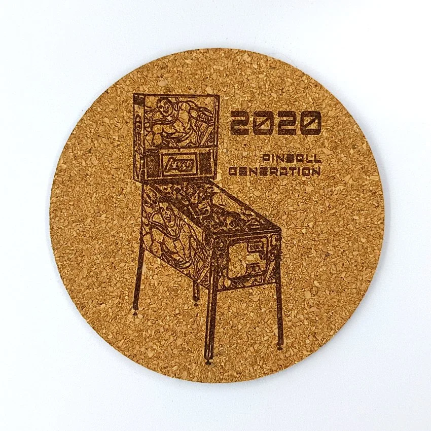 Sous-verre en liège Pinball Generation MJLC, sous-bock décoratif flipper, décoration pinball rétro vintage inspirée des flippers, idée cadeau originale pour passionné de pinball et arcade 2020