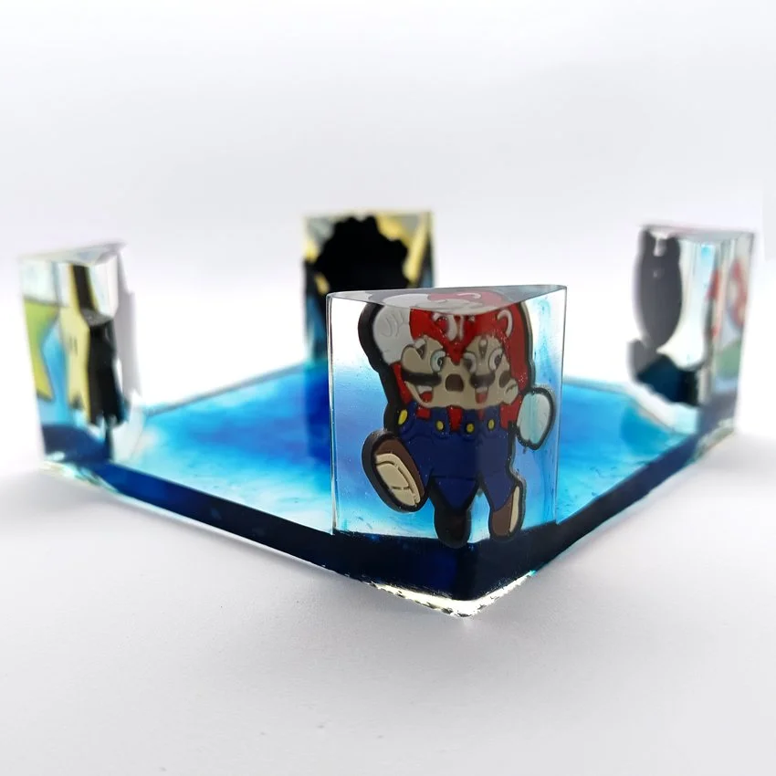 Support de sous-verres décoratifs en résine – Modèle Arcade MARIO BROS (BLEU)