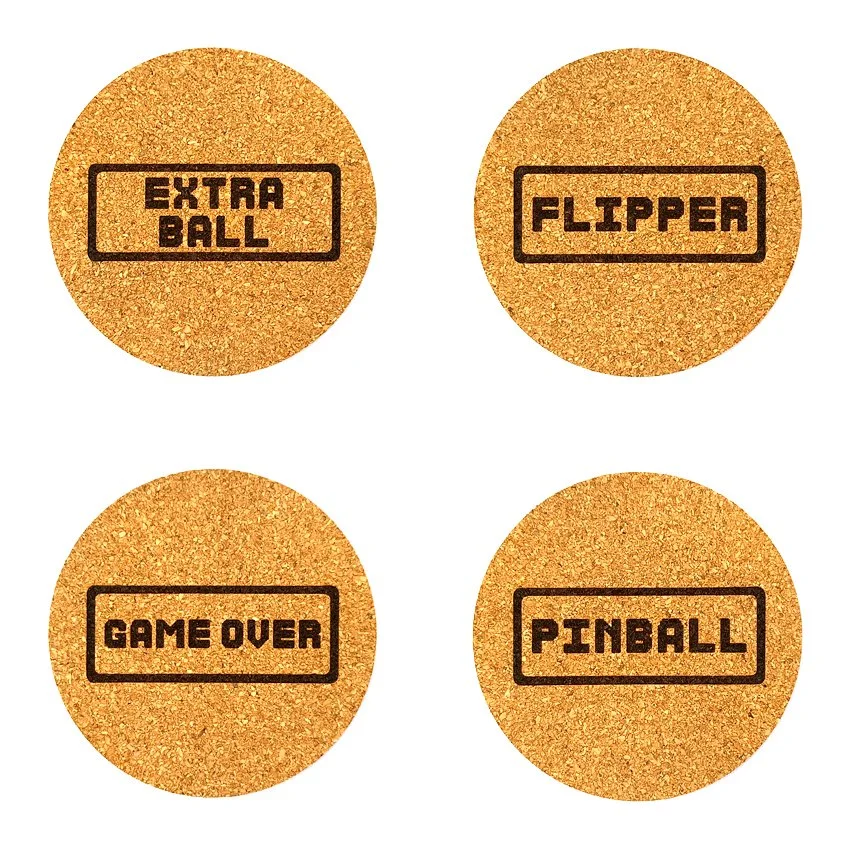 Set de 8 sous-verres décoratifs en liège ronds – Ø 90 mm – Motif Flipper DOT MATRIX