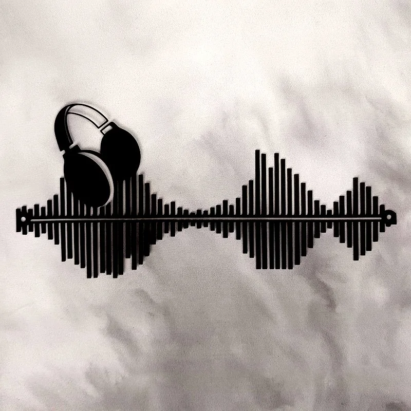 Applique Murale en Métal, Thème Jukebox-Musique, LIGNE EGALISER ECOUTEUR - CASQUE AUDIO (30x14)