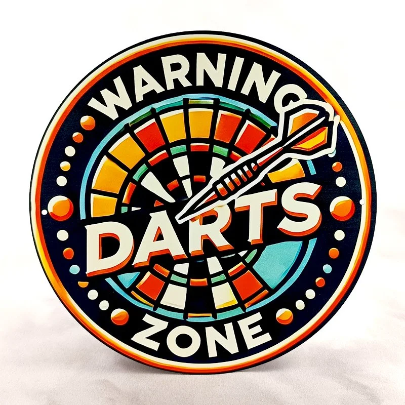 Plaque Métal Vintage Jeu de Fléchette et Dart DARTS WARNING ZONE