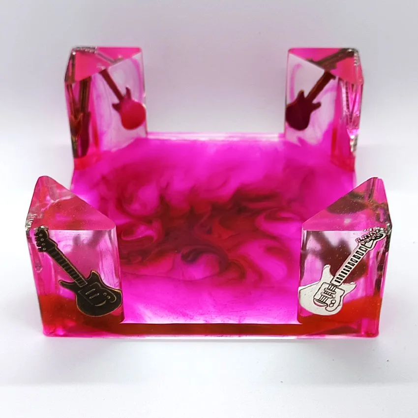 Support de sous-verres décoratifs en résine – Modèle Musique GUITARE (ROSE)