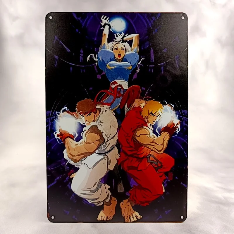 Plaque Métal Vintage Arcade et Gaming STREET FIGHTER KEN RYU et CHUN-LI