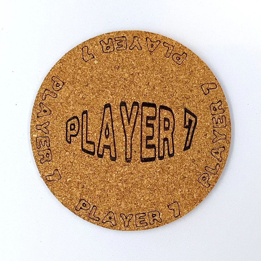 PLAYEUR 7 Sous-verre pinball slogan ovale Player, sous-bock décoratif inspiré des pinball machines avec inscriptions Player 1 à Player 8, décoration rétro vintage, cadeau originale de flipper arcade