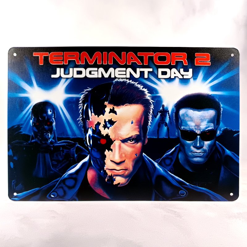 Plaque Métal Vintage Flipper TERMINATOR 2 Judgement Day (Backglass Bally, PrsB)