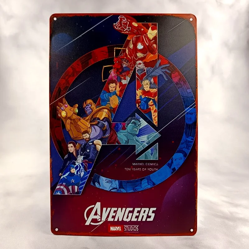 Plaque Métal Vintage Arcade et Flipper AVENGERS