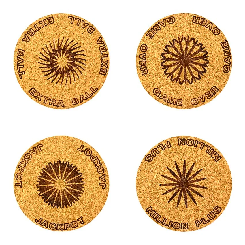 Set de 8 sous-verres décoratifs en liège ronds – Ø 90 mm – Motif Flipper SLOGAN ROSACE 'SÉLECTION'