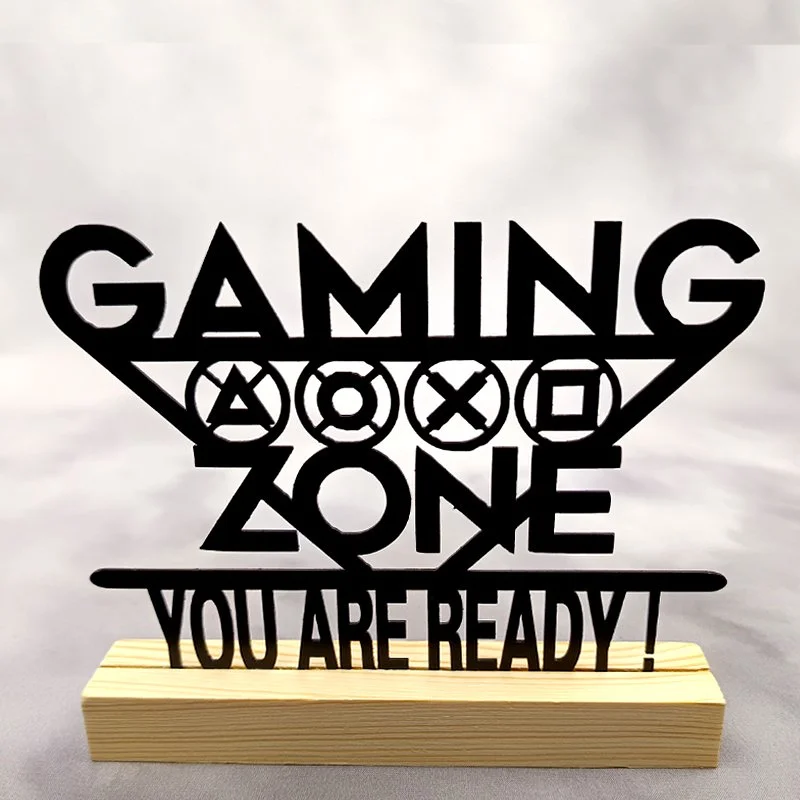 Déco métal sur socle -Gaming- GAMING ZONE SYMBOLE BOUTON PS «YOU ARE READY !»