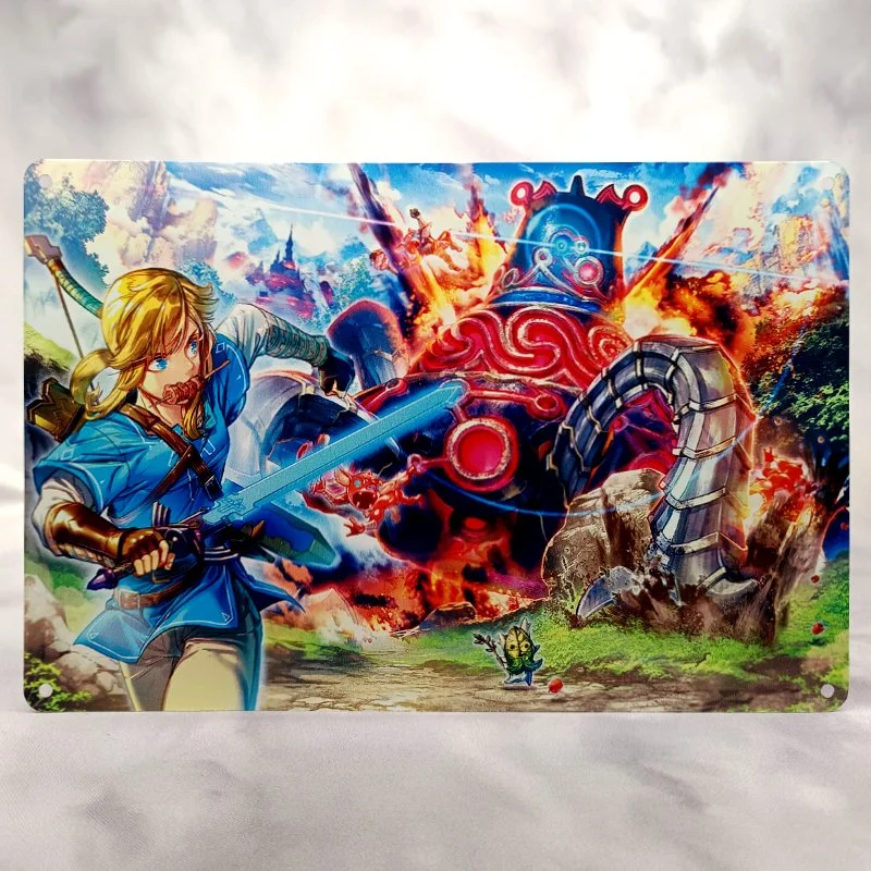 Plaque Métal Vintage Gaming THE LEGEND of ZELDA Link & Guardian Stalker