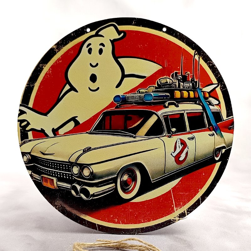 Plaque BOIS Vintage Flipper & pinball SOS FANTOMES (Ghostbusters, Véhicule, fantôme)