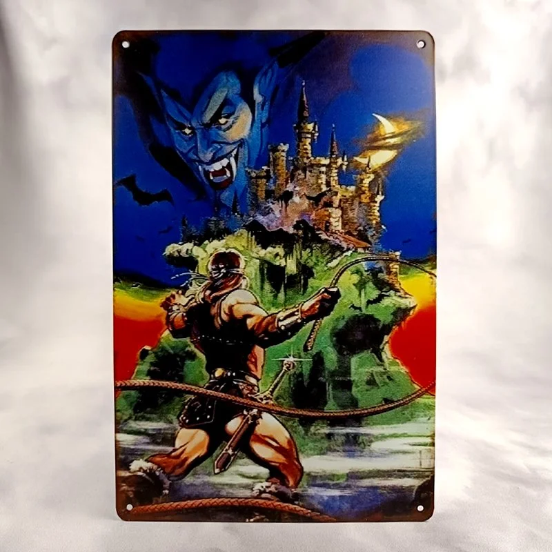 Plaque Métal Vintage Arcade et Flipper DRACULA CASTLE VANIA