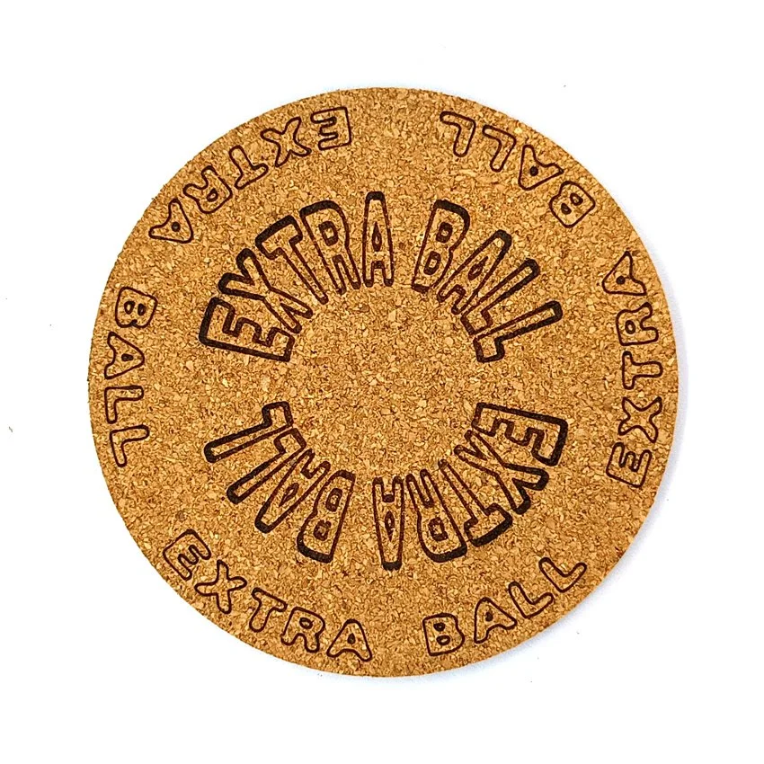 Extra Ball Sous-verre flipper avec slogans sélection Arqué, sous-bock décoratif inspiré des pinball machines, mentions mythiques Extra Ball, Game Over, Jackpot, Multiball, Tilt, idée cadeau flipper