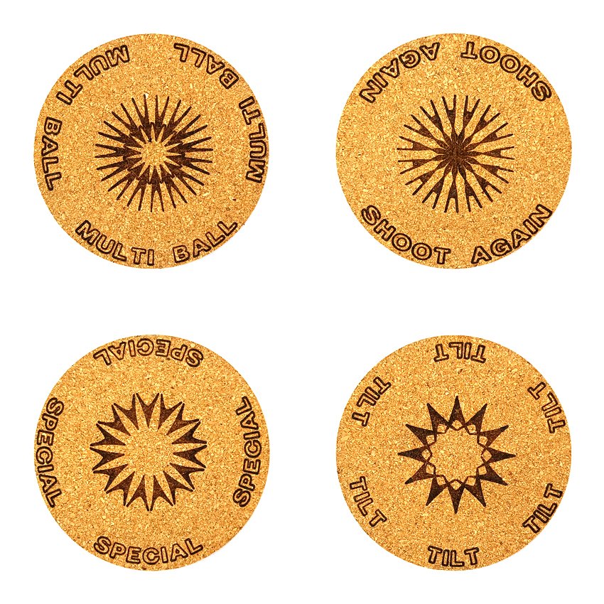 Sous-verre flipper pinball rosace sélection, sous-bock décoratif inspiré des pinball machines avec slogans cultes Extra Ball, Game Over, Jackpot, Multiball, Tilt, décoration, idée cadeau originale