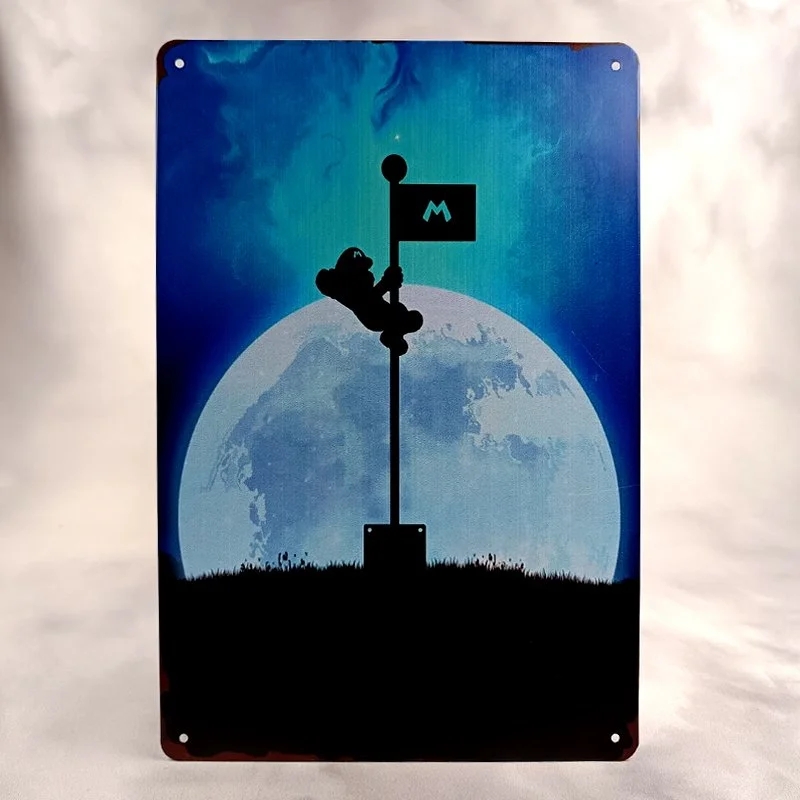 Plaque Métal Vintage Arcade et Gaming MARIO BROS - DRAPEAU