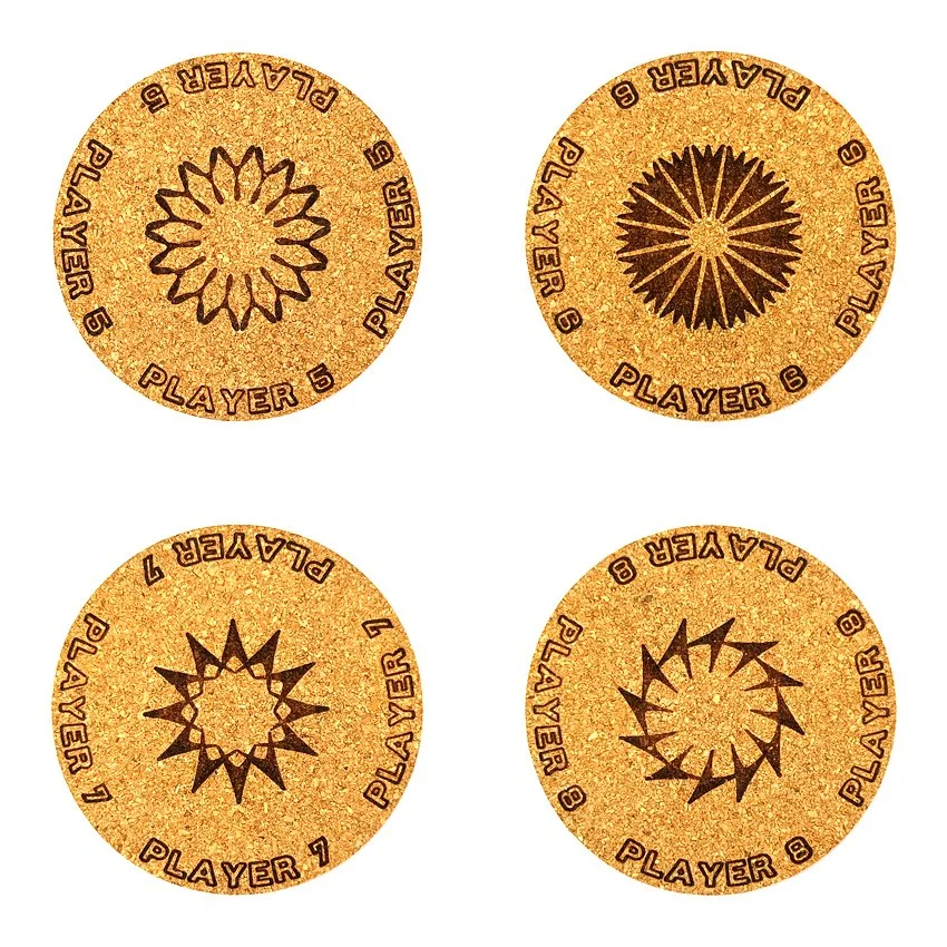 Sous-verre liège flipper pinball rosace Player, sous-bock décoratif avec inscriptions Player 1 à Player 8, décoration flipper rétro vintage, idée cadeau originale pour passionné de pinball et arcade