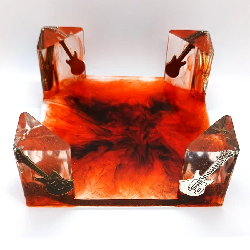 Support de sous-verres décoratifs en résine – Modèle Musique GUITARE (ORANGE-NOIR)