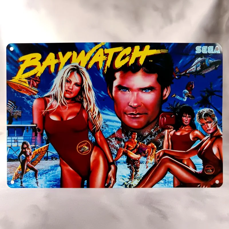 Plaque Métal Vintage Flipper BAYWATCH (Alerte à Malibu) Backglass Sega