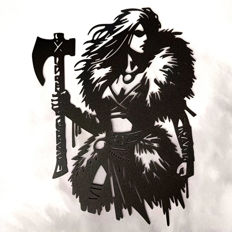 Applique Murale en Métal, Thème Flipper-Gamer-Fantastique, FEMME VIKING HACHE SKEGGOX (30x22)