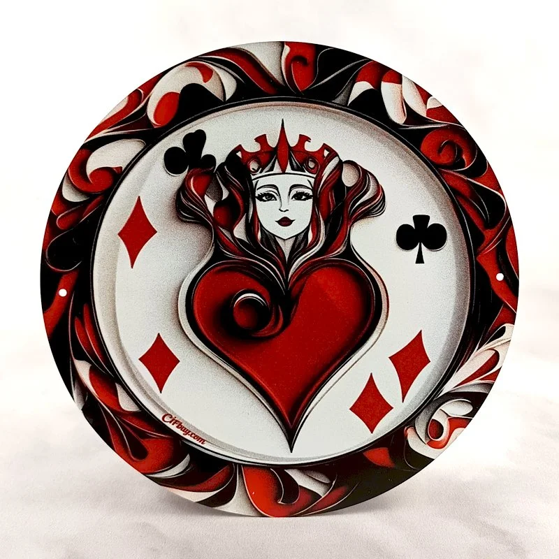 Plaque Métal Vintage Poker DAME DE CŒUR FANTAISIE