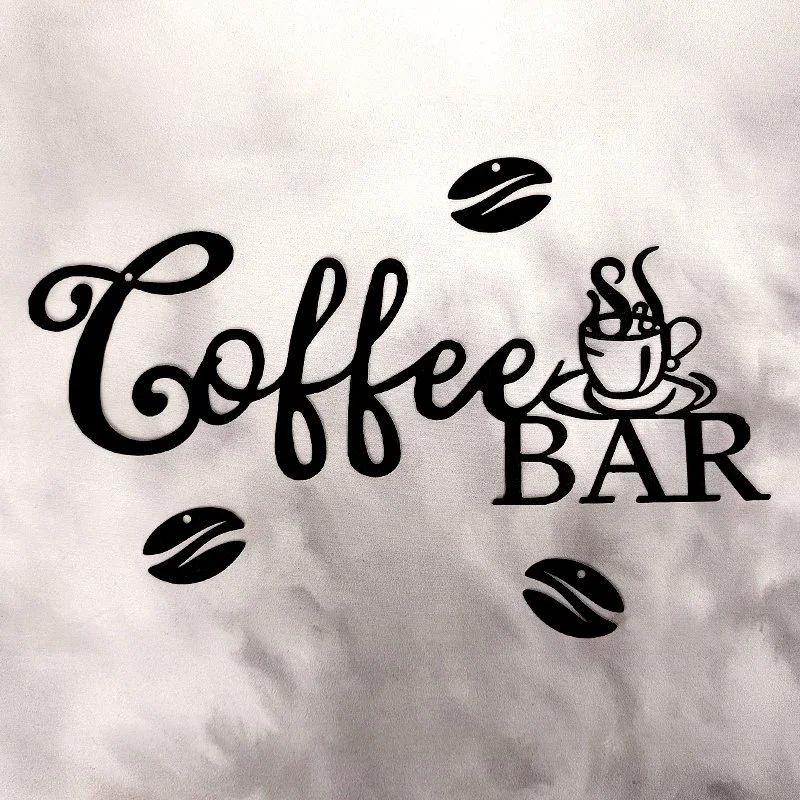 Applique Murale en Métal, Thème Bar-Pub - COFFEE BAR Tasse à café et Grain de café (32x13)