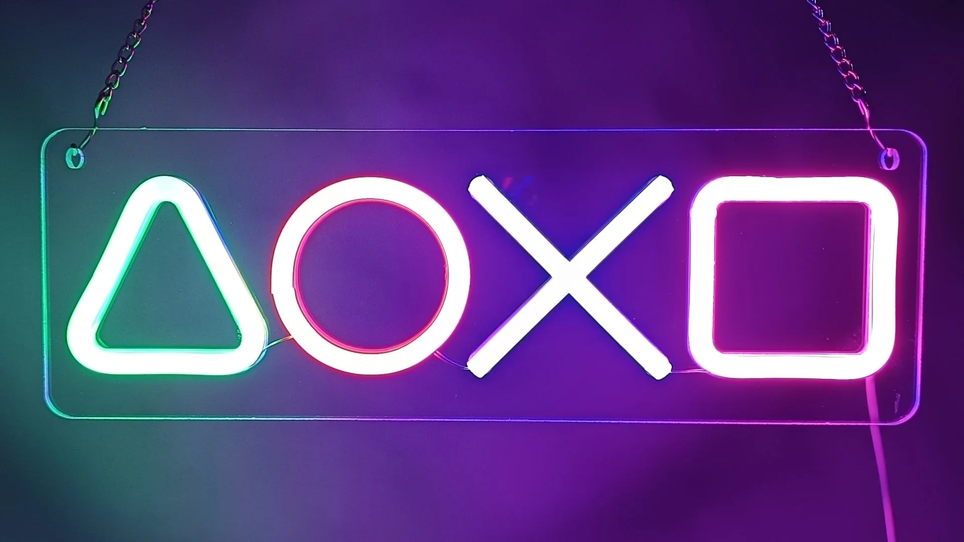 Enseigne Néon Led Gaming - GAMER SYMBOLE CONTOLLER PS PLAYSTATION (Contrôleur manette console) Plexi 30x10cm