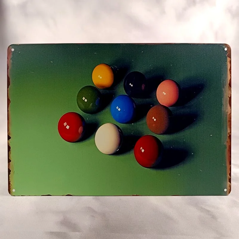 Plaque Métal Vintage Billard 9 BILLES DE COULEUR