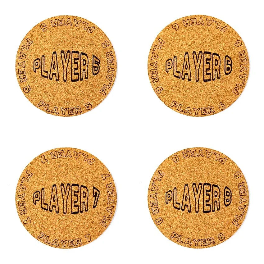 Sous-verre en liège pinball slogan ovale Player, sous-bock décoratif inspiré des pinball machines avec inscriptions Player 1 à Player 8, décoration rétro vintage, cadeau originale de flipper arcade