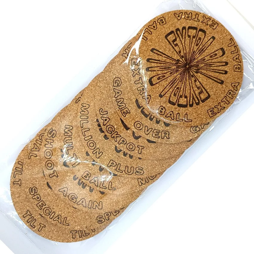 set Sous-verre flipper slogan rond sélection, sous-bock décoratif inspiré des pinball machines avec slogans iconiques Extra Ball, Game Over, Jackpot, Multiball, Tilt, décoration rétro, idée cadeau