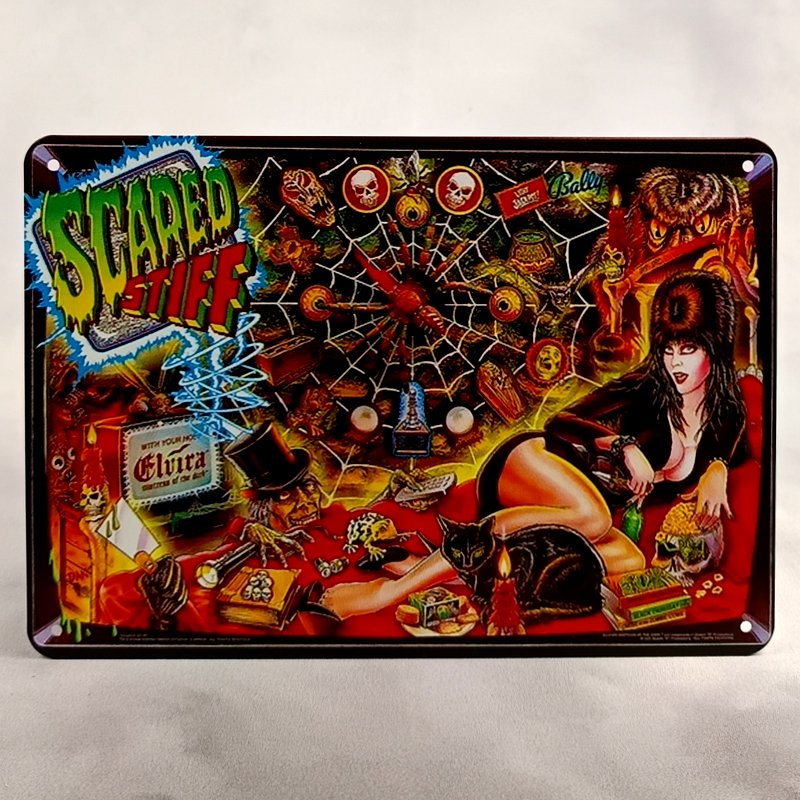 Plaque Métal Vintage Flipper ELVIRA SCARED STIFF (Backglass Bally)