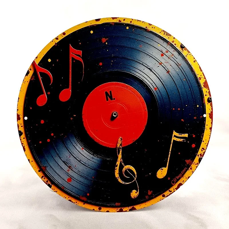 Plaque Métal Vintage Jukebox & Musique MUSIC DISQUE VINYLE Clef de Sol et Notes
