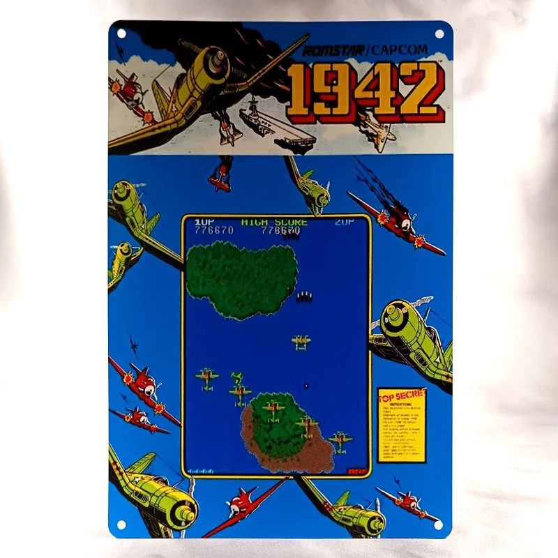 Plaque Métal Vintage Arcade 1942 Capcom (Romstart, Screen Panel)