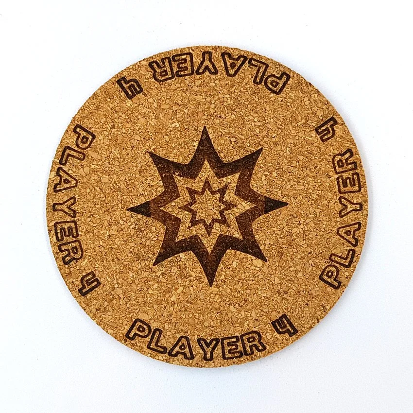 PLAYER 4 sous-verre flipper pinball rosace Player, sous-bock décoratif avec inscriptions Player 1 à Player 8, décoration flipper rétro vintage, idée cadeau originale passionné de pinball et arcade