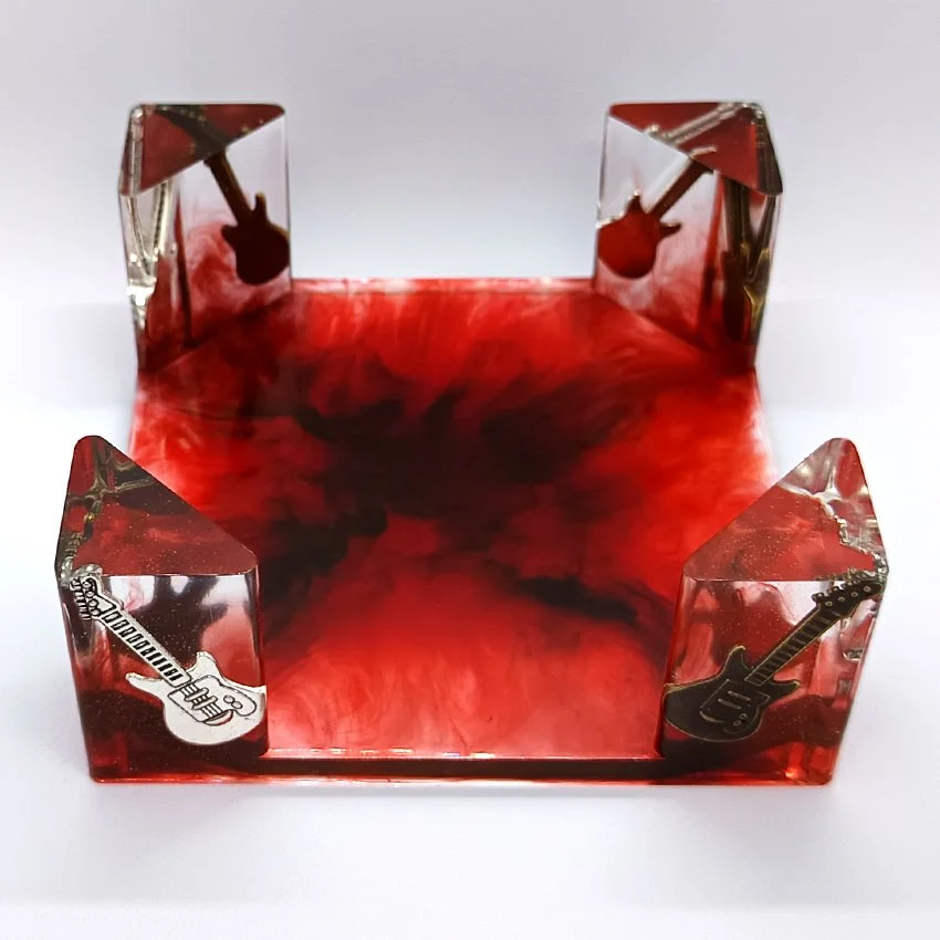 Support de sous-verres décoratifs en résine – Modèle Musique GUITARE (ROUGE-NOIR)
