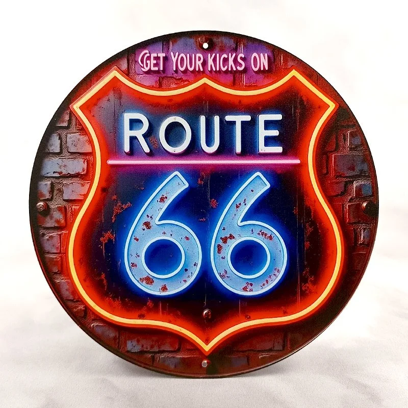 Plaque Métal Vintage Bar & Pub ROUTE 66 Get Your Kicks On (Rouge)