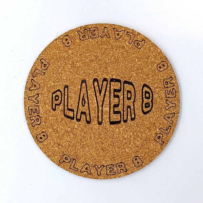 PLAYEUR 8 Sous-verre pinball slogan ovale Player, sous-bock décoratif inspiré des pinball machines avec inscriptions Player 1 à Player 8, décoration rétro vintage, cadeau originale de flipper arcade