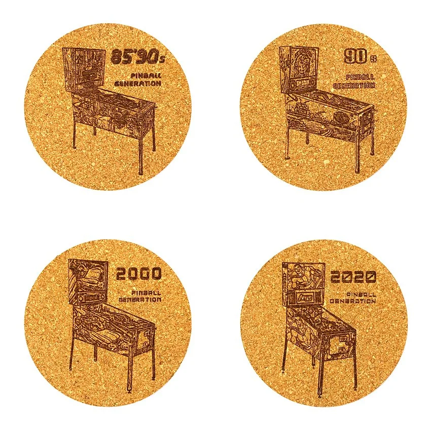 Sous-verre en liège Pinball Generation MJLC, sous-bock décoratif flipper, décoration pinball rétro vintage inspirée des flippers, idée cadeau originale pour passionné de pinball et arcade
