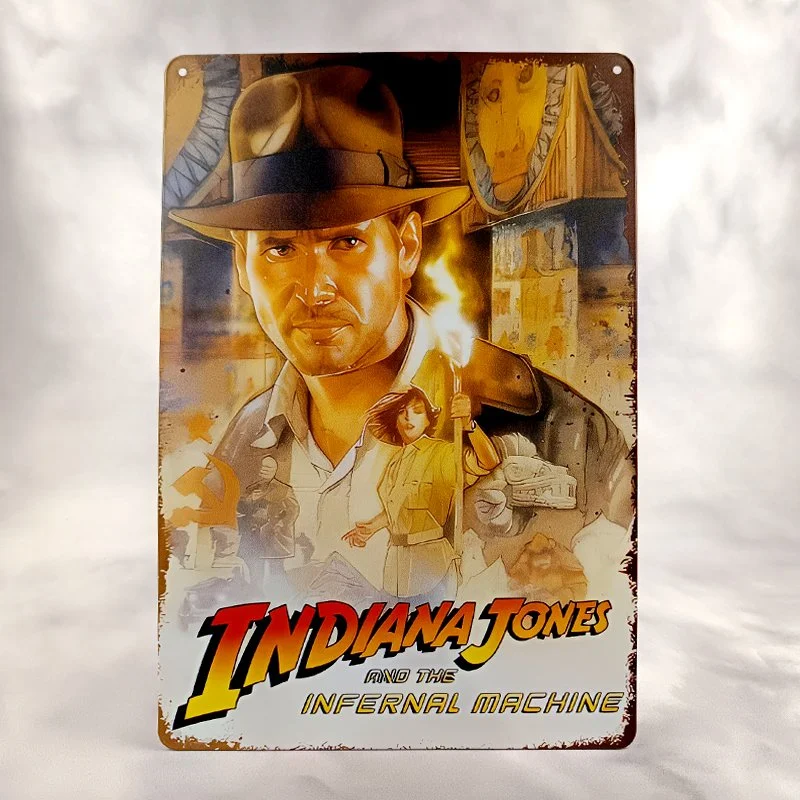 Plaque Métal Vintage Arcade et Flipper INDIANA JONES and the Infernal Machine