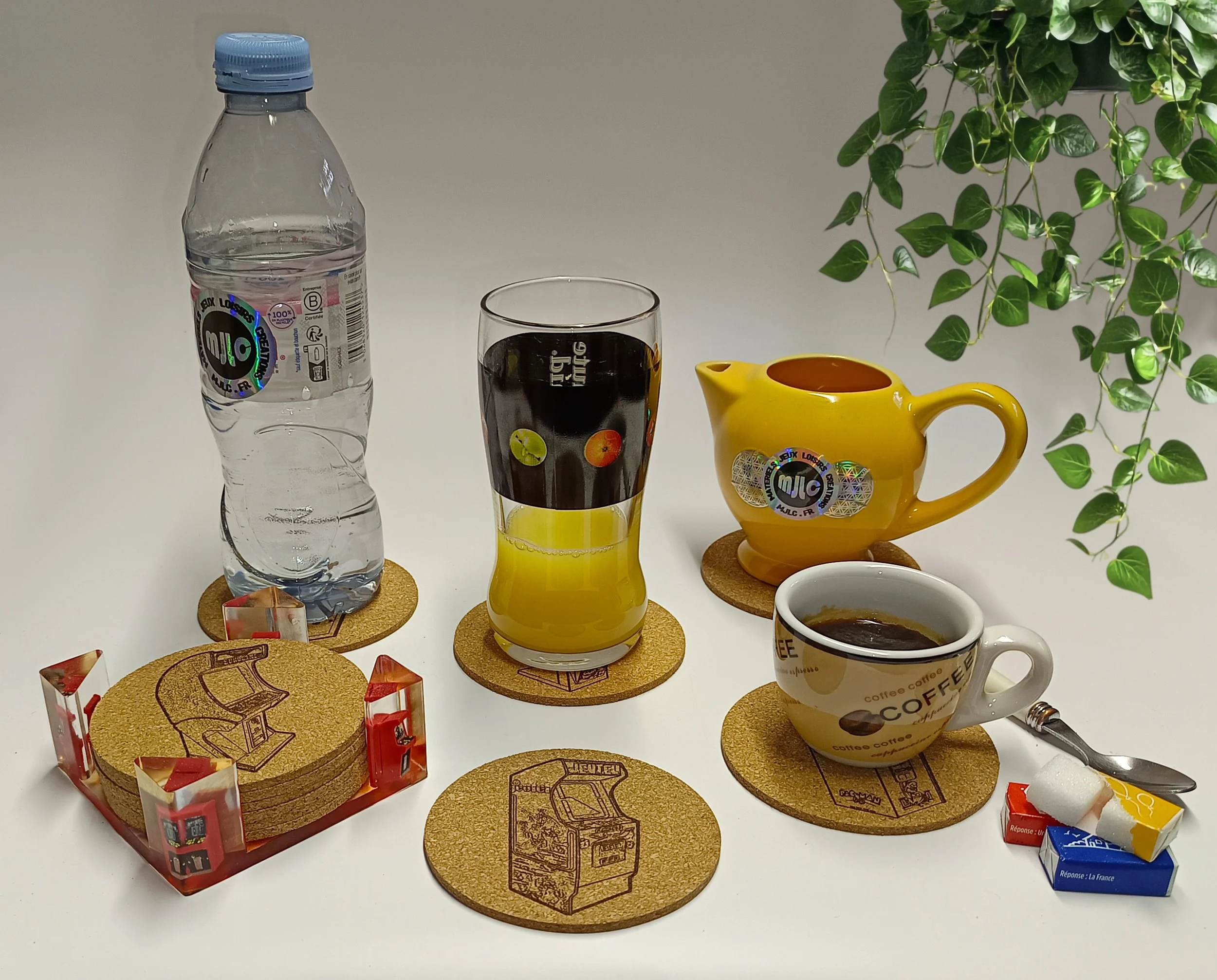 illustration sous-verres thème borne arcade, sous-bock décoratif inspiré des jeux vidéo rétro et du gaming arcade, Neo-Geo, Pandora’s Box, MAME, Naomi, Retropie et Batocera, décorations salle de jeux