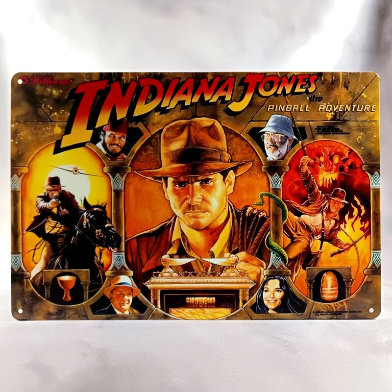 Plaque Métal Vintage Flipper INDIANA JONES The Pinball Adventure (Backglass Williams, Prso)