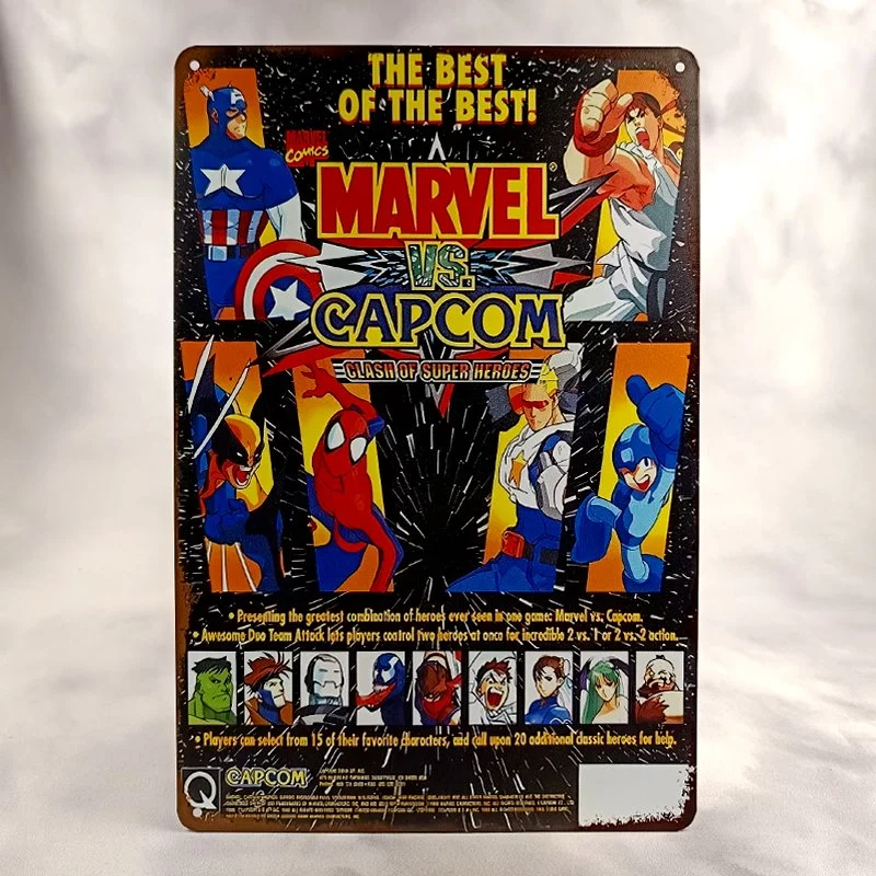 Plaque Métal Vintage Arcade et Flipper MARVEL vs CAPCOM The Best of the Best !