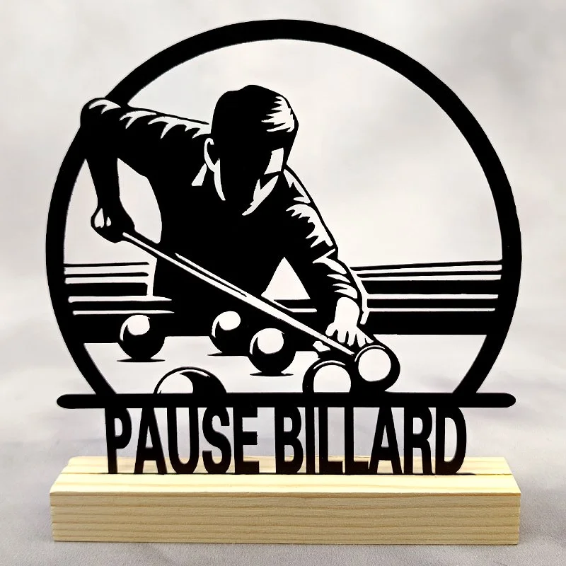 Déco métal sur socle -Billard- JOUEUR SHOOT «PAUSE BILLARD»