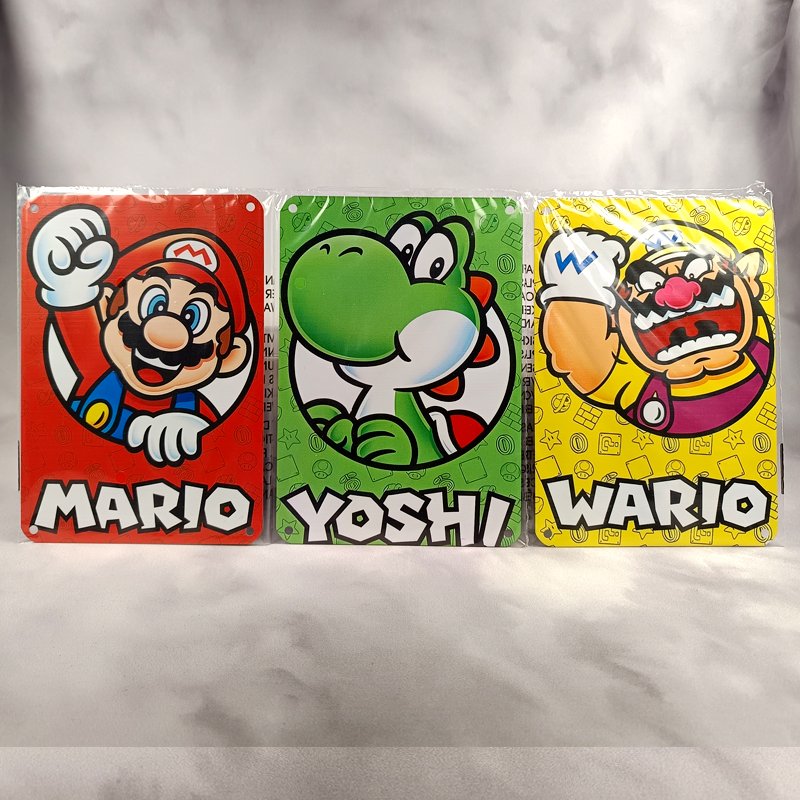 Plaque Métal Vintage Arcade et Gaming MARIO BROS Lot de 3 (Mario-Yoshi-Wario)