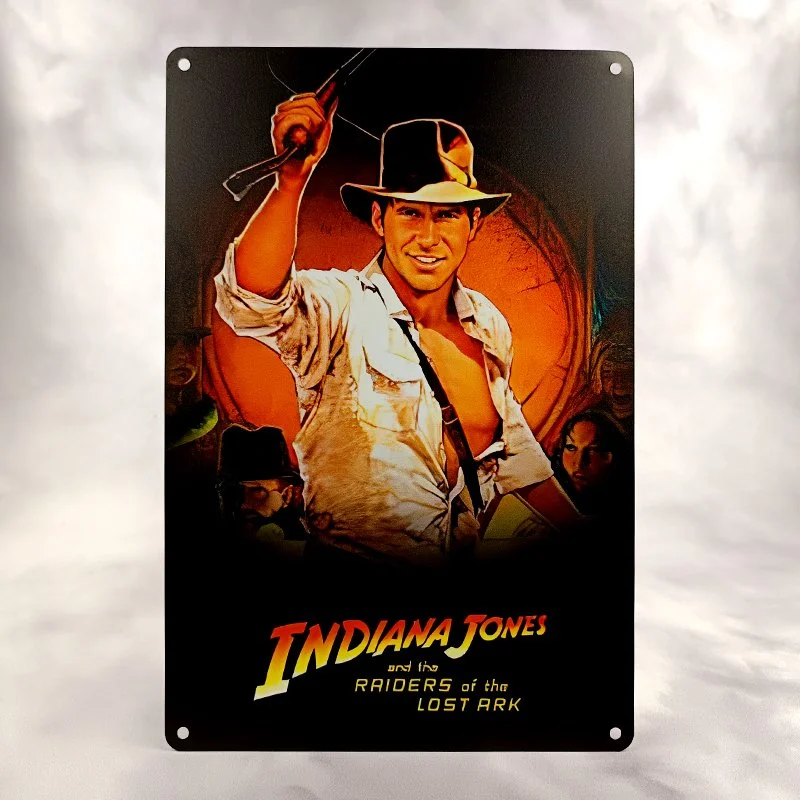 Plaque Métal Vintage Arcade et Flipper INDIANA JONES Raiders of the Lost Ark (Logo Bas)