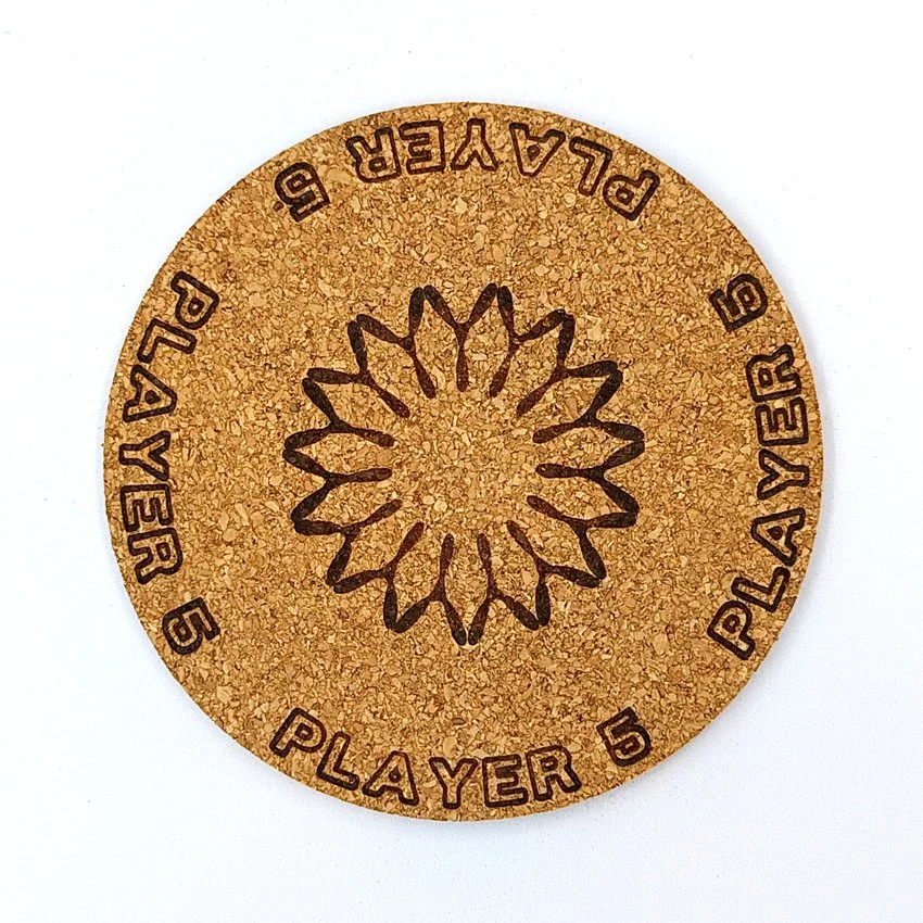 PLAYER 5 sous-verre flipper pinball rosace Player, sous-bock décoratif avec inscriptions Player 1 à Player 8, décoration flipper rétro vintage, idée cadeau originale passionné de pinball et arcade