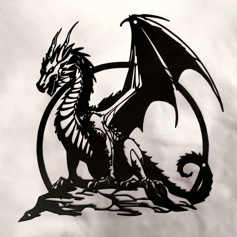 Applique Murale en Métal, Thème Flipper-Gamer-Fantastique, DRAGON SUR ROC (30x30)