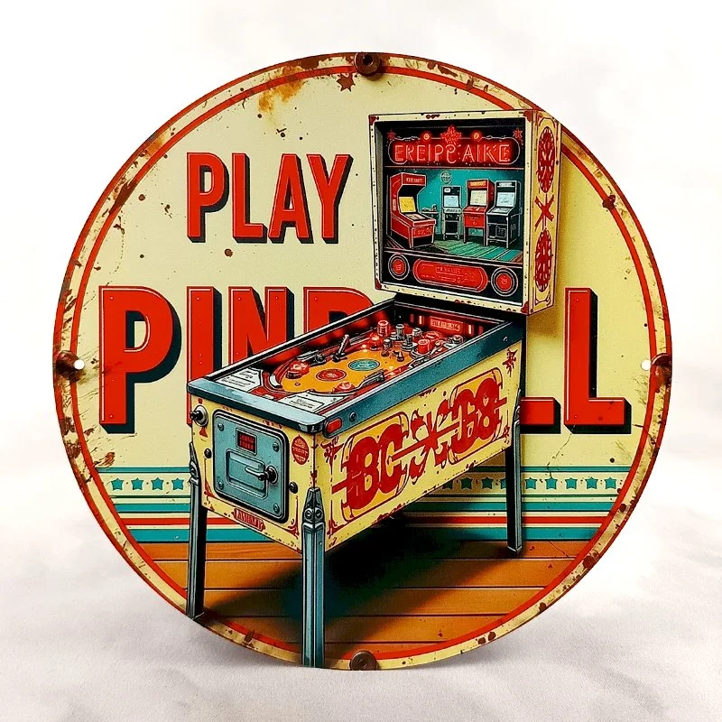 Plaque Métal Vintage Flipper PLAY PINBALL BCI8